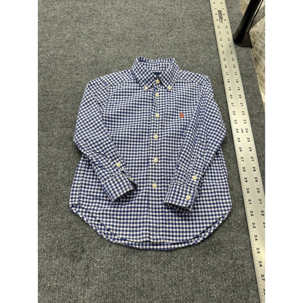 Ralph Lauren Gingham Button Down Shirt Boys 4 4T Blue White Check Long Sleeve
